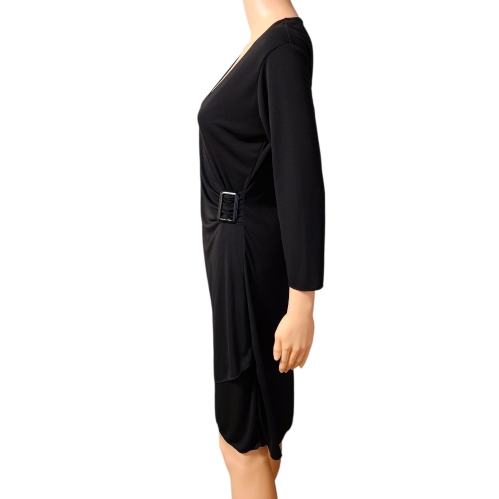 VTG Black Wrap Dress Grace Dresses Sz S Korea Made Buckle Detail V-Neck Career - Picture 2 of 10
